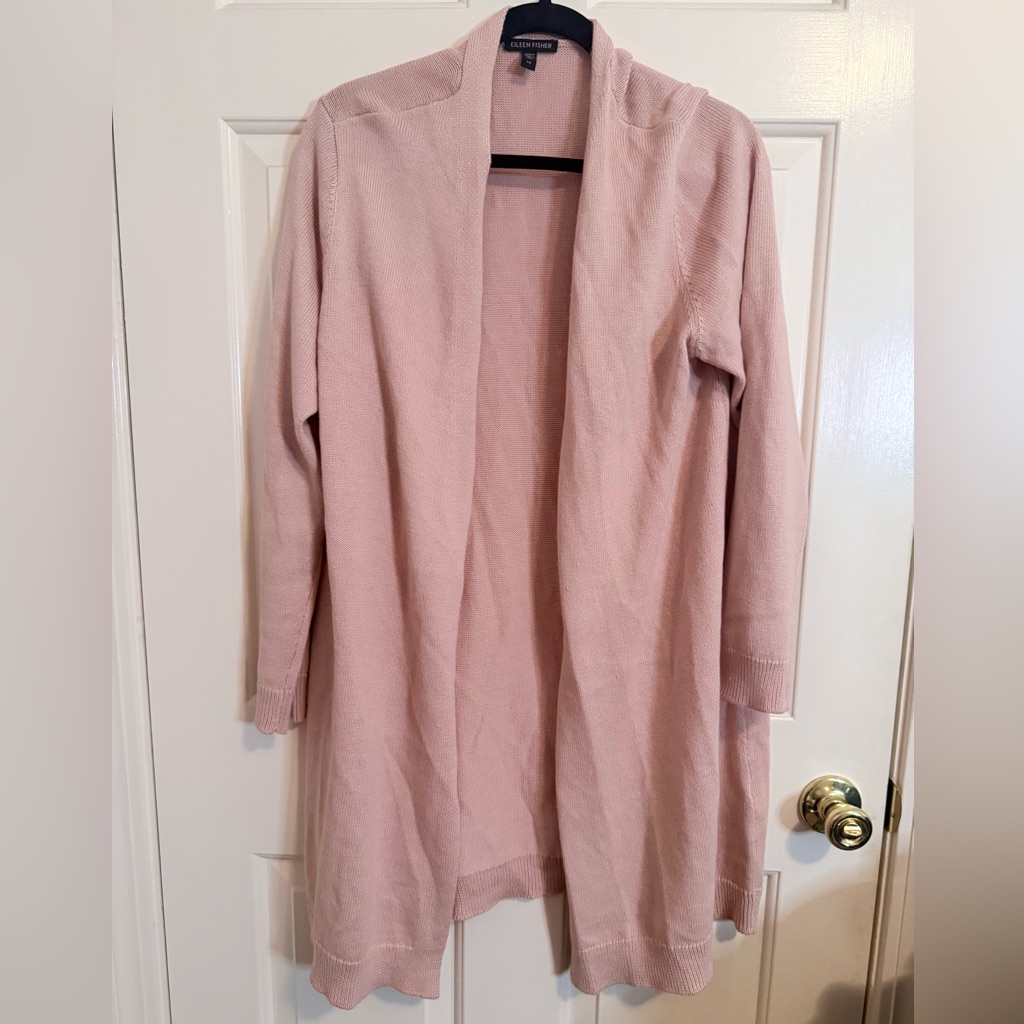 Eileen Fisher Organic Linen Blend Long Cardigan Blush Pink Size L